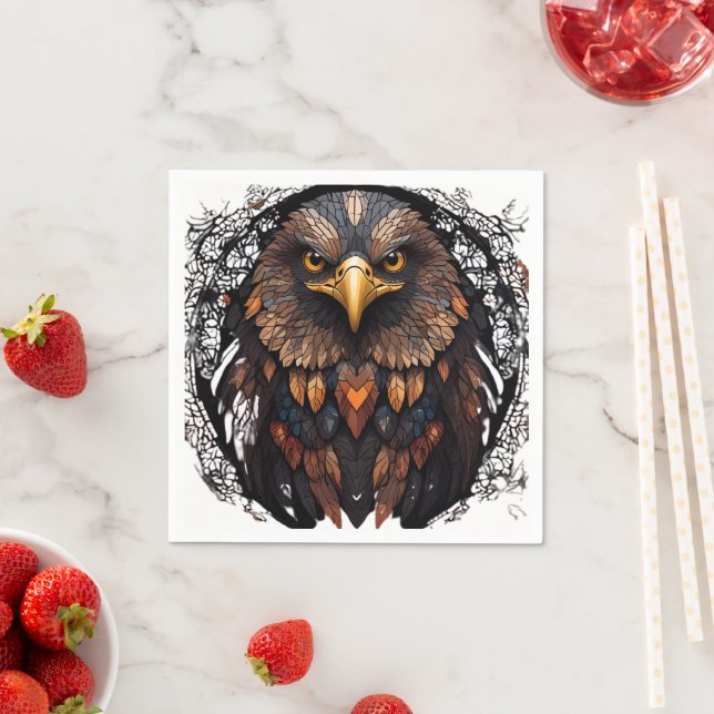 Mosaic Eagle Portrait Round Pillow Napkin (Insitu)