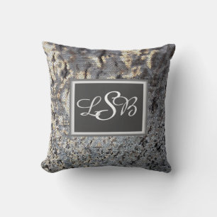 Mosaic Earth Tone Abstract Tiled Pattern Monogram Throw Pillow