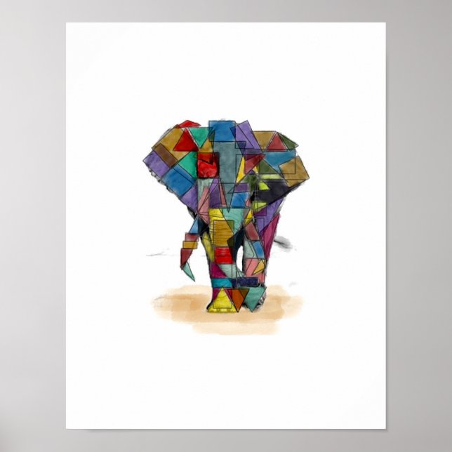 Mosaic Elephant Print Poster (Front)
