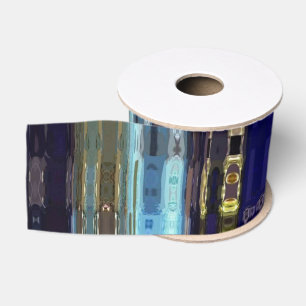 Mosaic Faux Glass Blue tone design Grosgrain Ribbon
