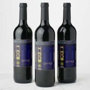 Mosaic Faux Glass Blue tone design Wine Label
