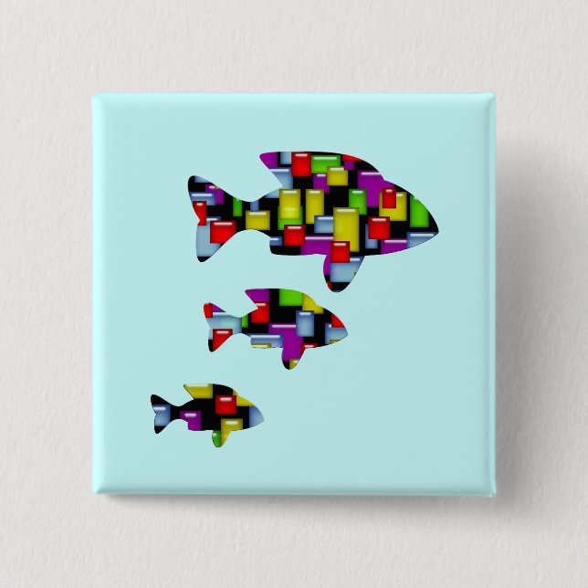 mosaic fish 2 inch square button (Front)