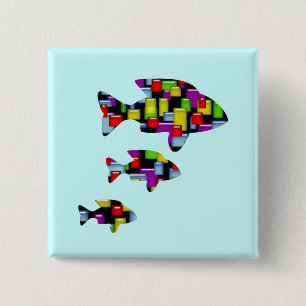 mosaic fish 2 inch square button