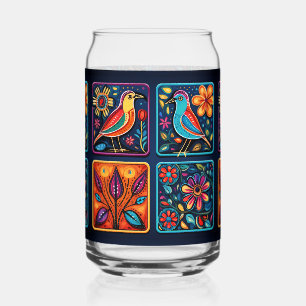Mosaic Floral Bird mix Can Glass