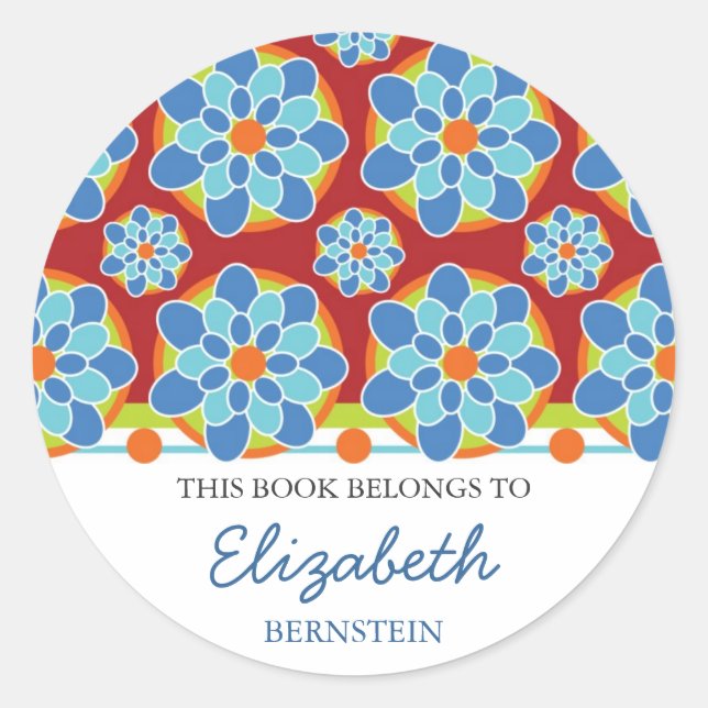 Mosaic Floral Bookplates Classic Round Sticker (Front)
