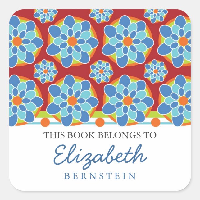 Mosaic, Floral Pattern Bookplates Square Sticker (Front)