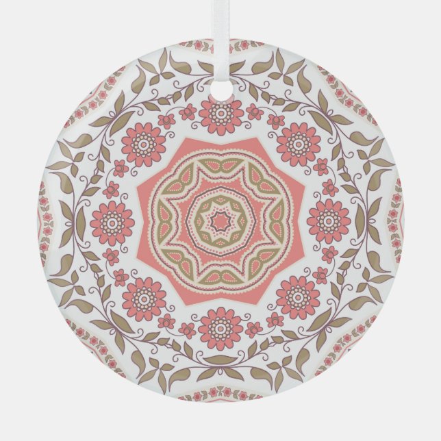 Mosaic Floral Star: Seamless Pattern Glass Ornament (Front)