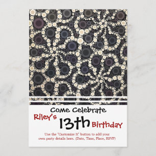 Mosaic Flower Petals Black Brown Tan Invitation