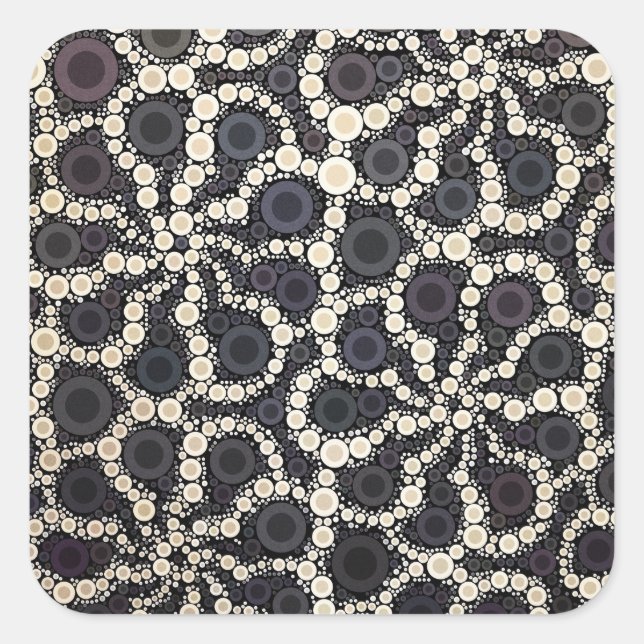 Mosaic Flower Petals Black Brown Tan Square Sticker (Front)