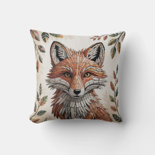 Mosaic Fox Cozy Woodland Throw Pillow