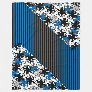 Mosaic Geckos Pattern - blue black white grey Fleece Blanket