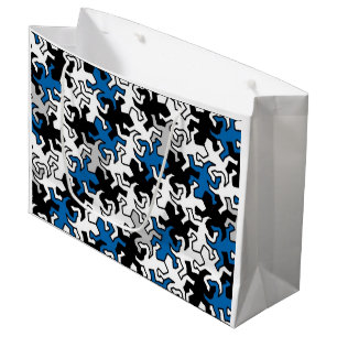 Mosaic Geckos Pattern - blue black white grey Large Gift Bag