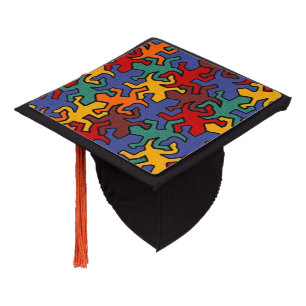 Mosaic Geckos Pattern - earth coloured Graduation Cap Topper