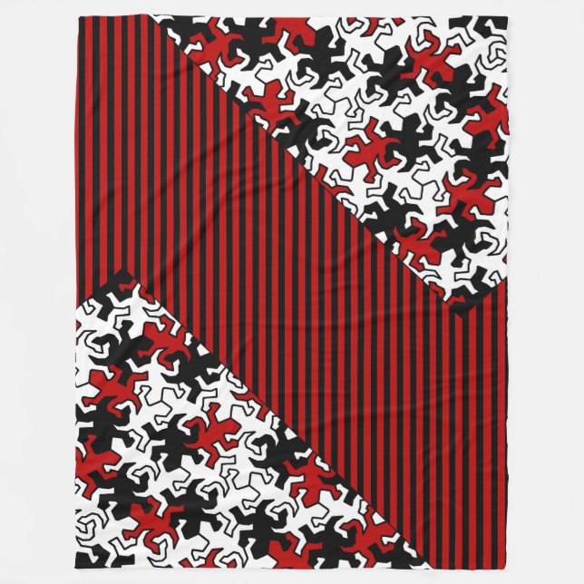 Mosaic Geckos Pattern - red black white Fleece Blanket (Front)