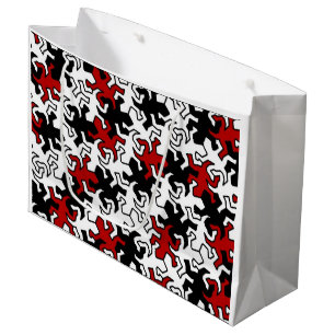 Mosaic Geckos Pattern - red black white Large Gift Bag