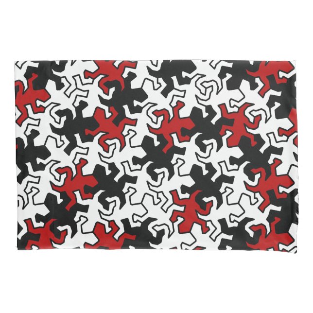 Mosaic Geckos Pattern - red & blue black white Pillowcase (Front)