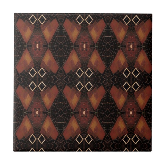 Mosaic geometric design brown warm oak tones kitty tile (Front)