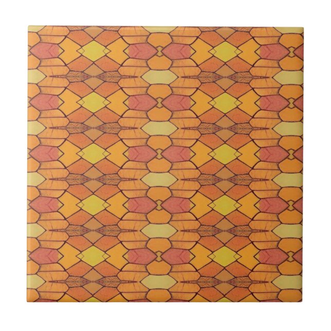 Mosaic geometric design orange yellow brown kitty  tile (Front)
