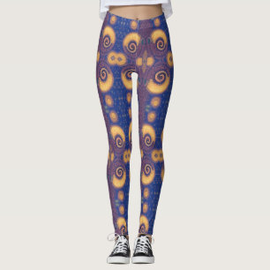 Mosaic geometric plum gold navy design kitty voice leggings