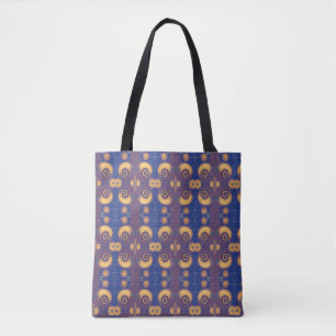 Mosaic geometric plum gold navy design kitty voice tote bag