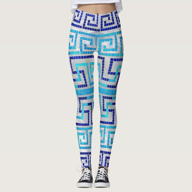 Mosaic Greek Meander Greek Key Ornament Leggings (Front)