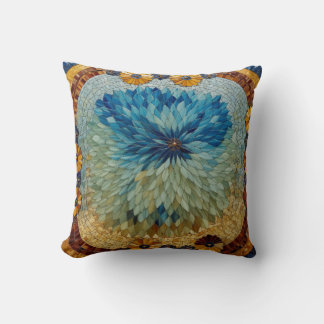 Mosaic Green Blue Floral Throw Pillow