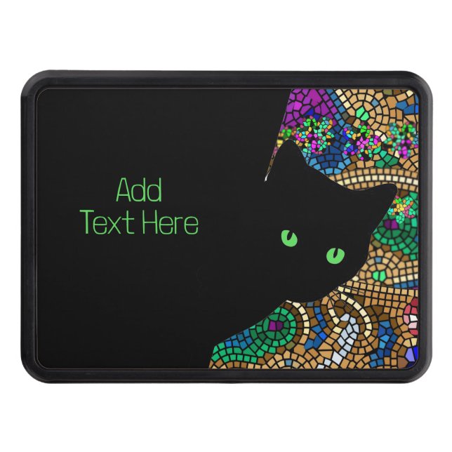 Mosaic Green Eye Sly Cat   Trailer Hitch Cover (Front)