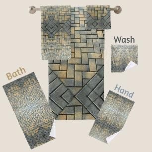 Mosaic Grey and Mustard Brick Bath Towel Set