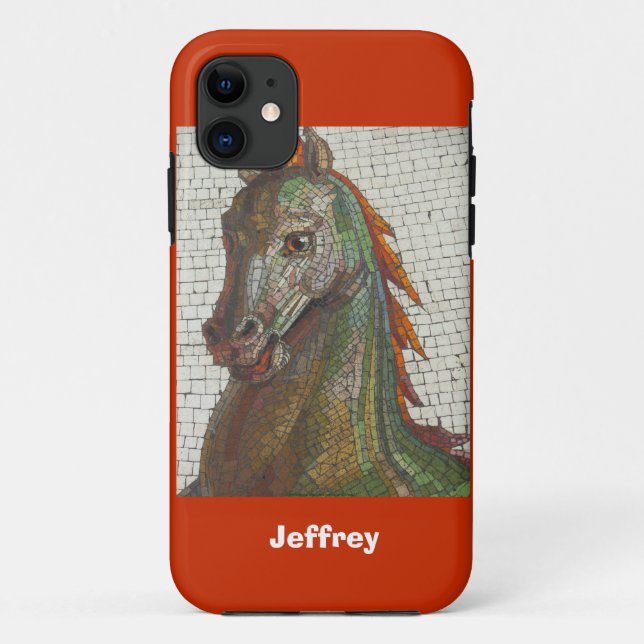 Mosaic Horse, Orange, Personalized Name Case-Mate iPhone Case (Back)