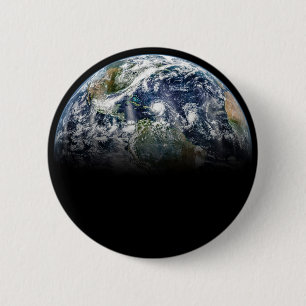 Mosaic Image Of Planet Earth With 3 Hurricanes 2 Inch Round Button