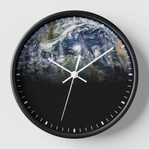 Mosaic Image Of Planet Earth With 3 Hurricanes Clock