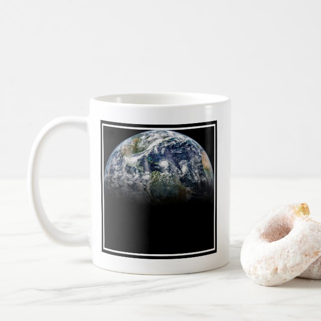 Mosaic Image Of Planet Earth With 3 Hurricanes Coffee Mug (With Donut)
