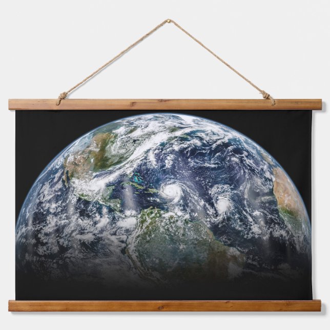Mosaic Image Of Planet Earth With 3 Hurricanes Hanging Tapestry (Front)