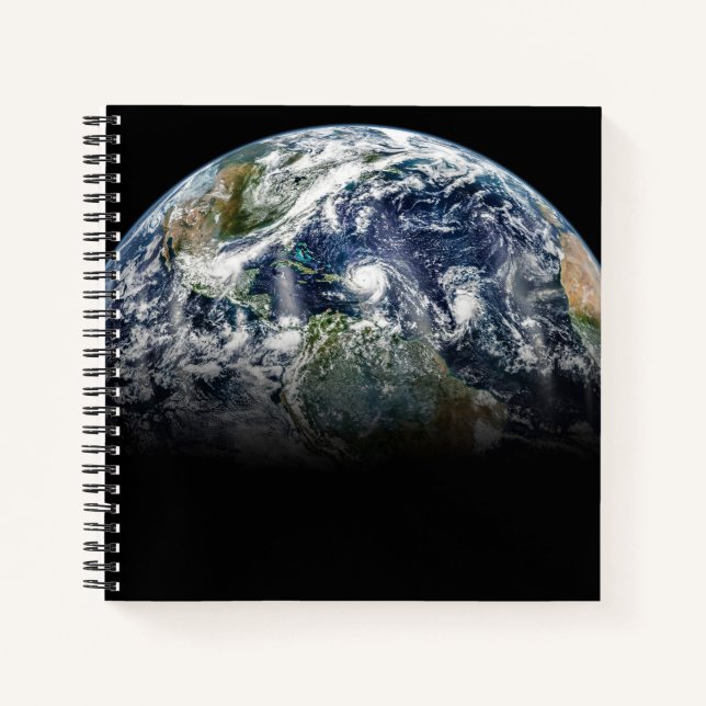 Mosaic Image Of Planet Earth With 3 Hurricanes Notebook (Front)
