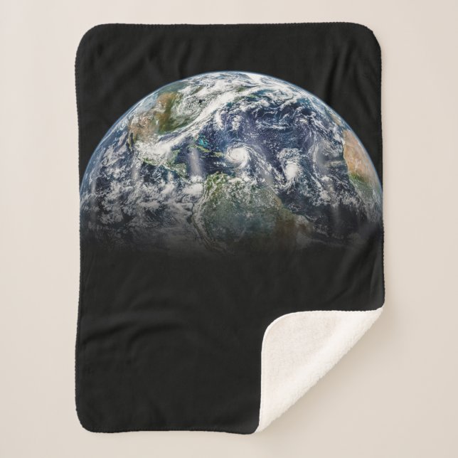 Mosaic Image Of Planet Earth With 3 Hurricanes Sherpa Blanket (Front)