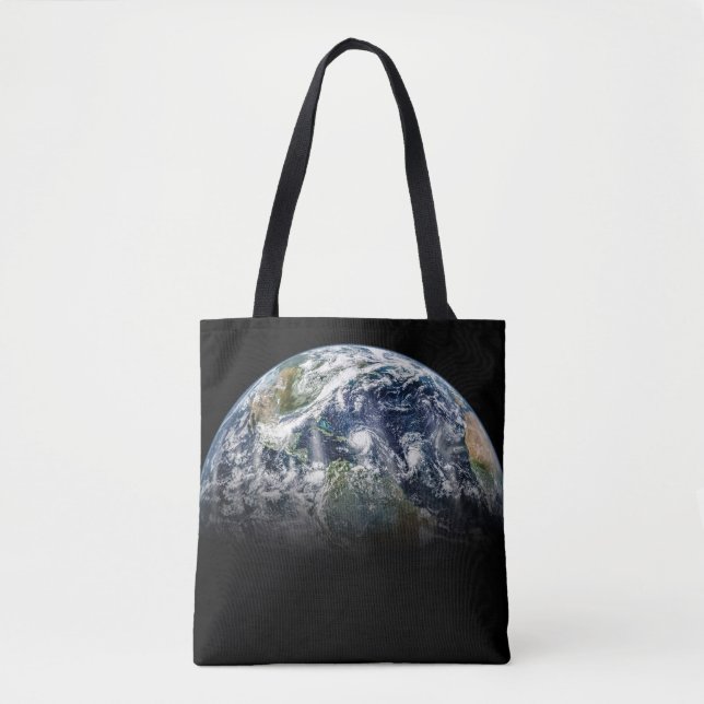 Mosaic Image Of Planet Earth With 3 Hurricanes Tote Bag (Front)