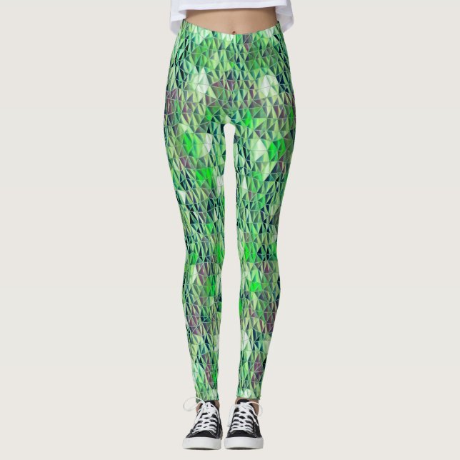 Mosaic in greenish triangles with gradient tones leggings (Front)