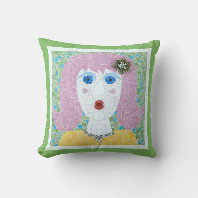 Mosaic - Ingrid with Green & Ivory Border Throw Pillow (Front)