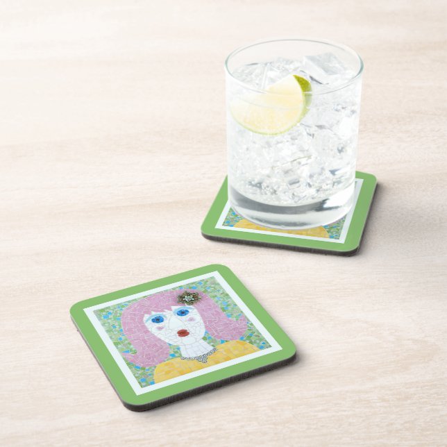 Mosaic - Ingrid with Green & Ivory frame Coaster (Right Side)