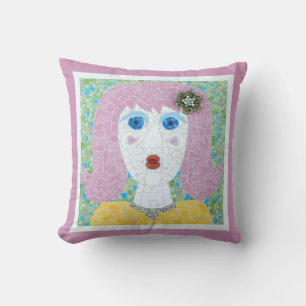 Mosaic - Ingrid with Pink & Ivory Border Throw Pillow