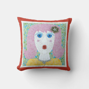 Mosaic - Ingrid with Red Orange & Ivory Border Throw Pillow