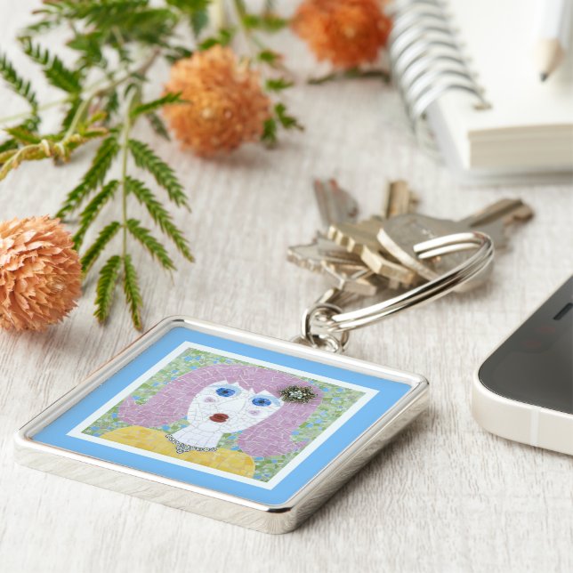 Mosaic - Ingrid with Turquoise & Ivory Border Keychain (Side)