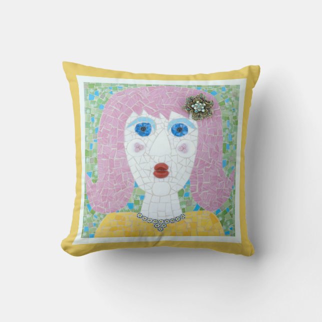 Mosaic - Ingrid with Yellow & Ivory Border Throw Pillow (Front)