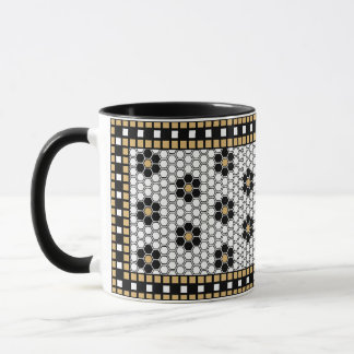 Mosaic Inspired Black White and Gold Mug