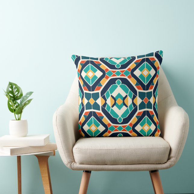 Mosaic Inspired Mid-century Style Geometric Patter Throw Pillow (Chair)