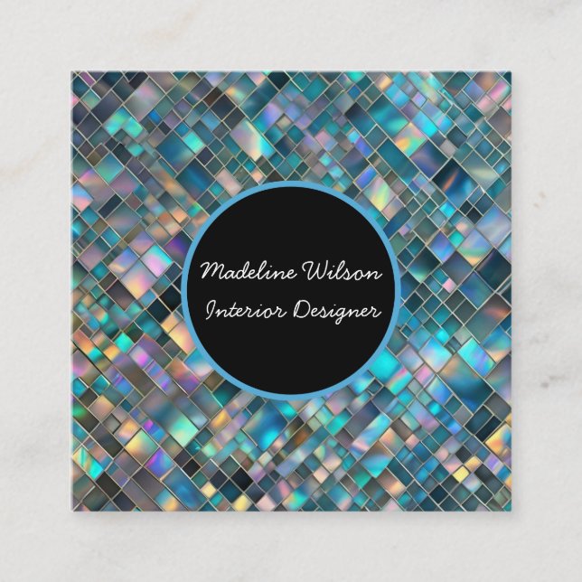Mosaic Iridescent Opal Square Business Card (Front)