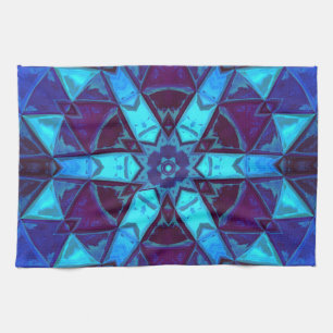 Mosaic Kaleidoscope Flower Blue and Purple Kitchen Towel