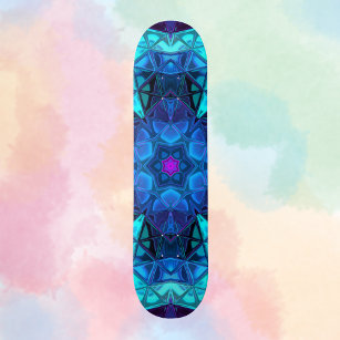 Mosaic Kaleidoscope Flower Blue and Purple Skateboard