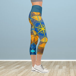 Mosaic Kaleidoscope Flower Blue and Yellow Legging