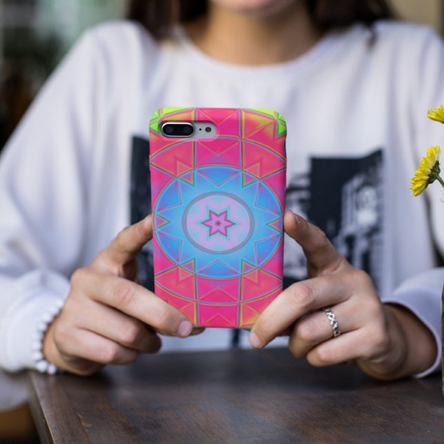 Mosaic Kaleidoscope Flower Blue Pink and Yellow Case-Mate iPhone Case (Creator Uploaded)